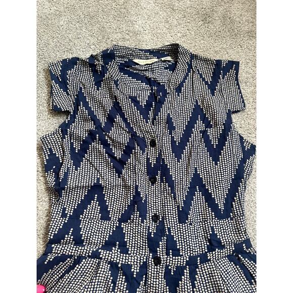 Anthropologie 11-1 Tylho Dress Womens Extra Small Navy Blue Beige Button Cottage - Picture 6 of 12